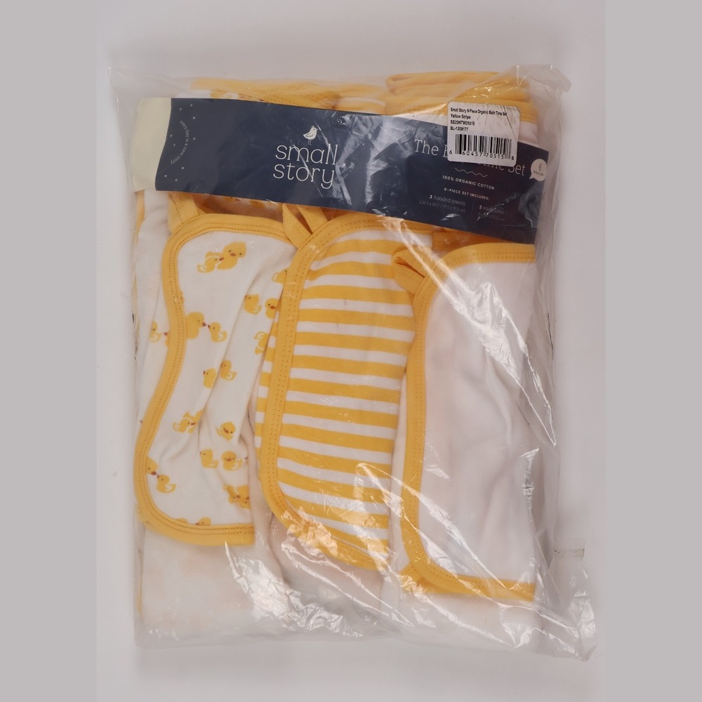 Small Story 6 Piece Bath Time Set Yellow Stripe Duckling OS Organic Cotton NWT